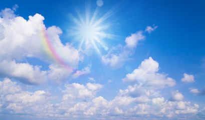 Wall Mural - blue sky background with sunshine be encircled by a halo ,relax or holiday season concept