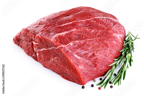 Fotografie, Obraz Raw beef meat, pepper and rosemary isolated on white background.