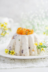 Paskha. Traditional Russian Easter cottage cheese dessert with candied fruits and nuts