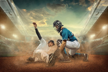 Wall Mural - Baseball players in action on the stadium.