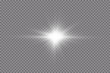 Glow light effect. Starburst with sparkles on transparent background. Vector illustration. Sun
