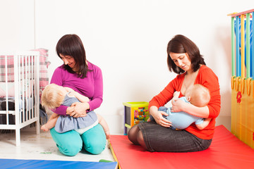 Mothers are breastfeeding the toddlers