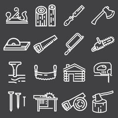 Poster - Carpentry wood work tools and equipment white icons set isolated