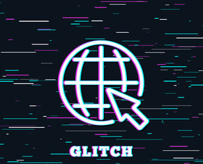 Aufkleber - glitch effect. globe with mouse cursor line icon. world or earth sign. global internet symbol. backg