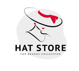 Wall Mural - vector artistic logo with hand drawn lady in hat portrait isolated on white background. outline draw