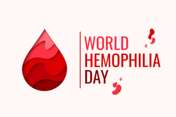 World Hemophilia Day vector background. Awareness poster with red paper cut blood drop. Blood donor day concept