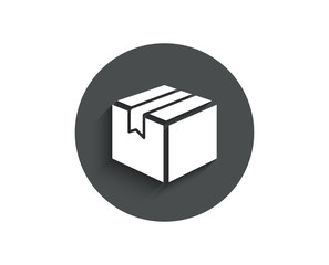 Shipping box simple icon. Logistics delivery sign. Parcels tracking symbol. Circle flat button with shadow. Vector