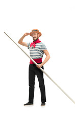 Caucasian Man In Traditional Gondolier Costume And Hat