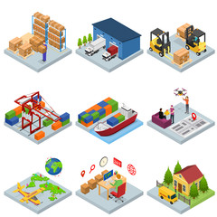 Poster - Different Types Warehouse 3d Icons Set Isometric View. Vector
