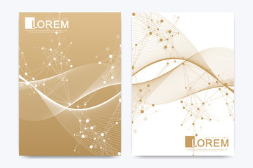 Poster - Modern vector template for brochure, leaflet, flyer, cover, catalog, magazine or annual report in A4 size. Business, science and technology design book layout. Presentation with golden waves.