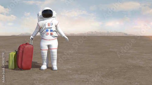 Fotomural Astronaut holding the orbiting earth with his hands on the moon or alien planet surface