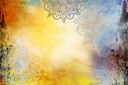 Fotografía Grunge Mandala Background yellow and orange