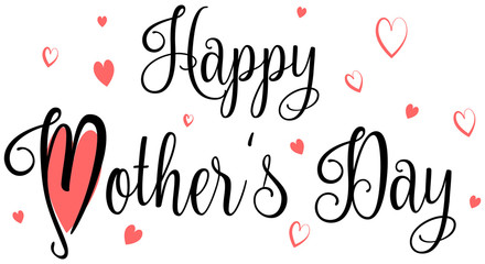 Wall Mural - Happy mother's day calligraphy red hearts