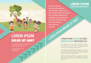 Canvas Print - Template for advertising brochure with cute cartoon kids 