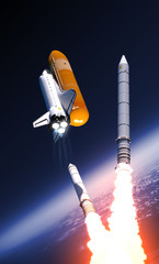 Wall Mural - space shuttle solid rocket boosters separation over clouds