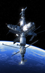 Wall Mural - space station orbiting blue planet