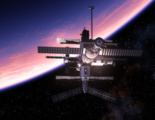 Wall Mural - space station orbiting blue planet
