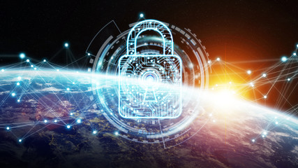 Poster - Cyber security on planet Earth 3D rendering