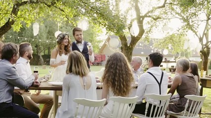 Wall Mural - Wedding reception outside in the backyard.