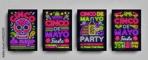 Cuadros en Lienzo Cinco de Mayo Collection posters in neon style