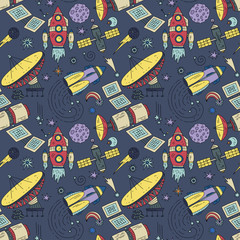 Wall Mural - seamless pattern with cosmos doodle illustrations.