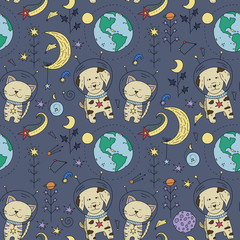 Wall Mural - seamless pattern with cosmos doodle illustrations.