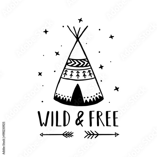 Fotomural Wild and free scandinavian style hand drawn poster