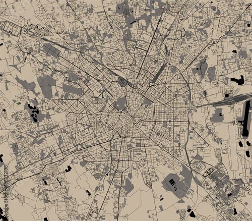 Fotomural vector map of the city of Milan, capital of Lombardy, Italy