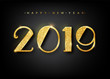 2019 Happy new year. Gold Numbers Design of greeting card. Gold Shining Pattern. Happy New Year Banner with 2019 Numbers on Bright Background. Vector illustration