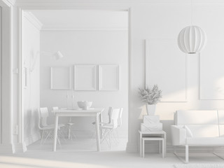 Sticker - White Scandinavian style interior design 3D rendering