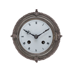 Vintage clock dial on a white background.