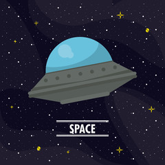 Sticker - UFO flying in the space cartoon vector illustration graphic design