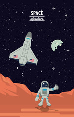 Sticker - Astronaut in mars with spaceship cartoon vector illustration graphic design