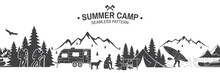 Summer Camp Seamless Pattern. Vector Illustration.