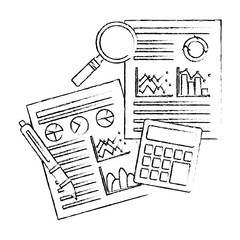 Sticker - documents statistic data analysis financial analytics strategic report vector illustration sketch design