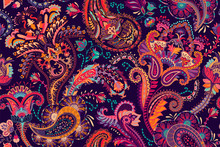 Colorful Paisley Pattern For Textile, Cover, Wrapping Paper, Web. Ethnic Vector Wallpaper With Decorative Elements
