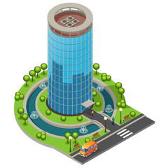 Sticker - Isometric Modern Glass Office Building Concept