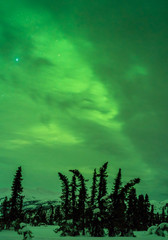 Wall Mural - beautiful winter landscapes at night with green aurora lighting up the sky