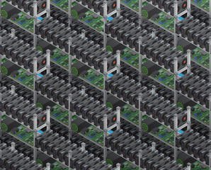Poster - Isometric vector crypto currency mining farms seamless pattern.