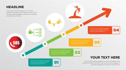 sos, program management, commodity, palm tree flat growing horizontal presentation design template in green, red and yellow, grow up business infographics with icons