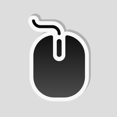 Poster - computer mouse icon. Sticker style with white border and simple shadow on gray background