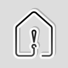 Poster - house with exclamation mark icon. line style. Sticker style with white border and simple shadow on gray background