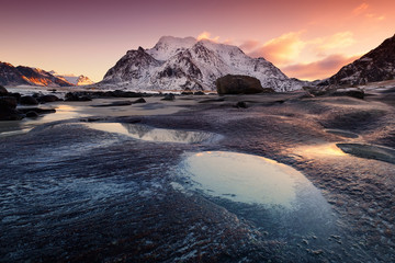 Wall Mural - seascape during sunrise. beautiful natural landscape on the seashore
