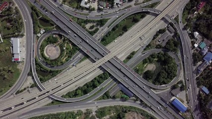 Wall Mural - Expressway top view, Top view over the highway, expressway and motorway, Aerial view interchange of a city, Shot from drone, Expressway is an important infrastructure in city.