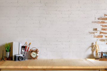 Sticker - comfortable workspace desk and copy space