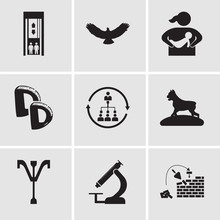 Set Of 9 Simple Editable Icons Such As Reconstruction, Pathology, Psi, Pit Bull, Silence, Double D, Breastfeeding, Hawk, Elevator, Can Be Used For Mobile, Web UI