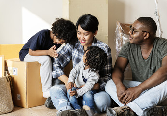 Wall Mural - Black family moving to new house