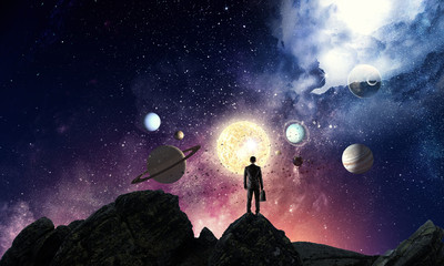 Wall Mural - businessman and cosmos concept