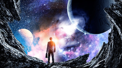 Wall Mural - businessman and cosmos concept