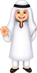 funny arabian men cartoon standing with smile and waving